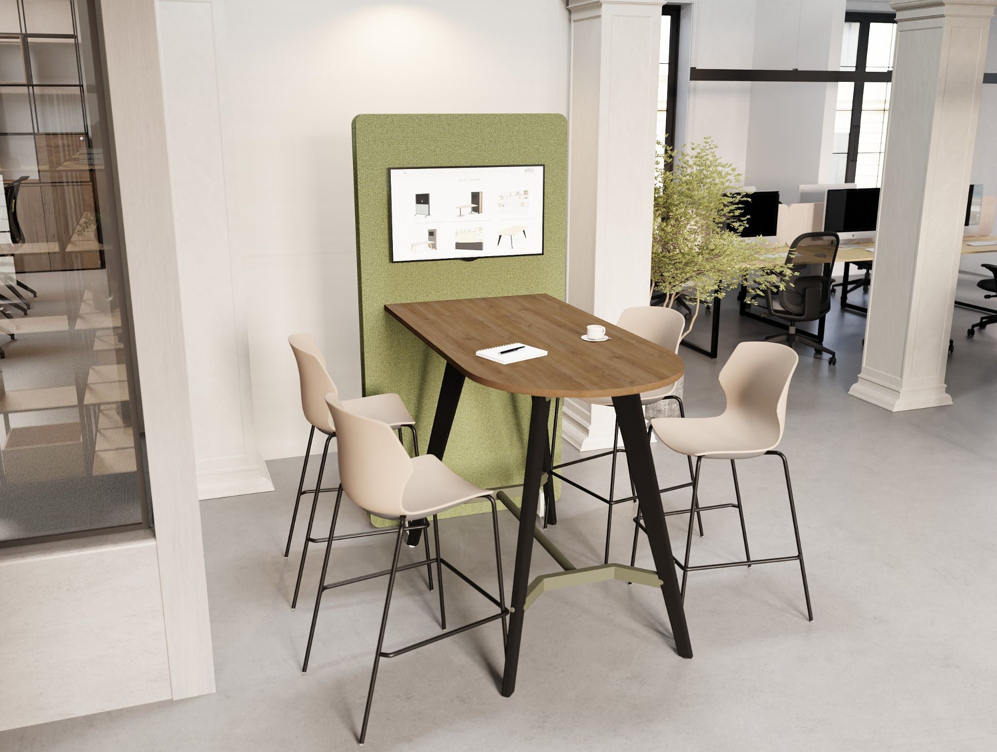 Ws.D Confer Upholstered Media Wall with Nexis Media Table