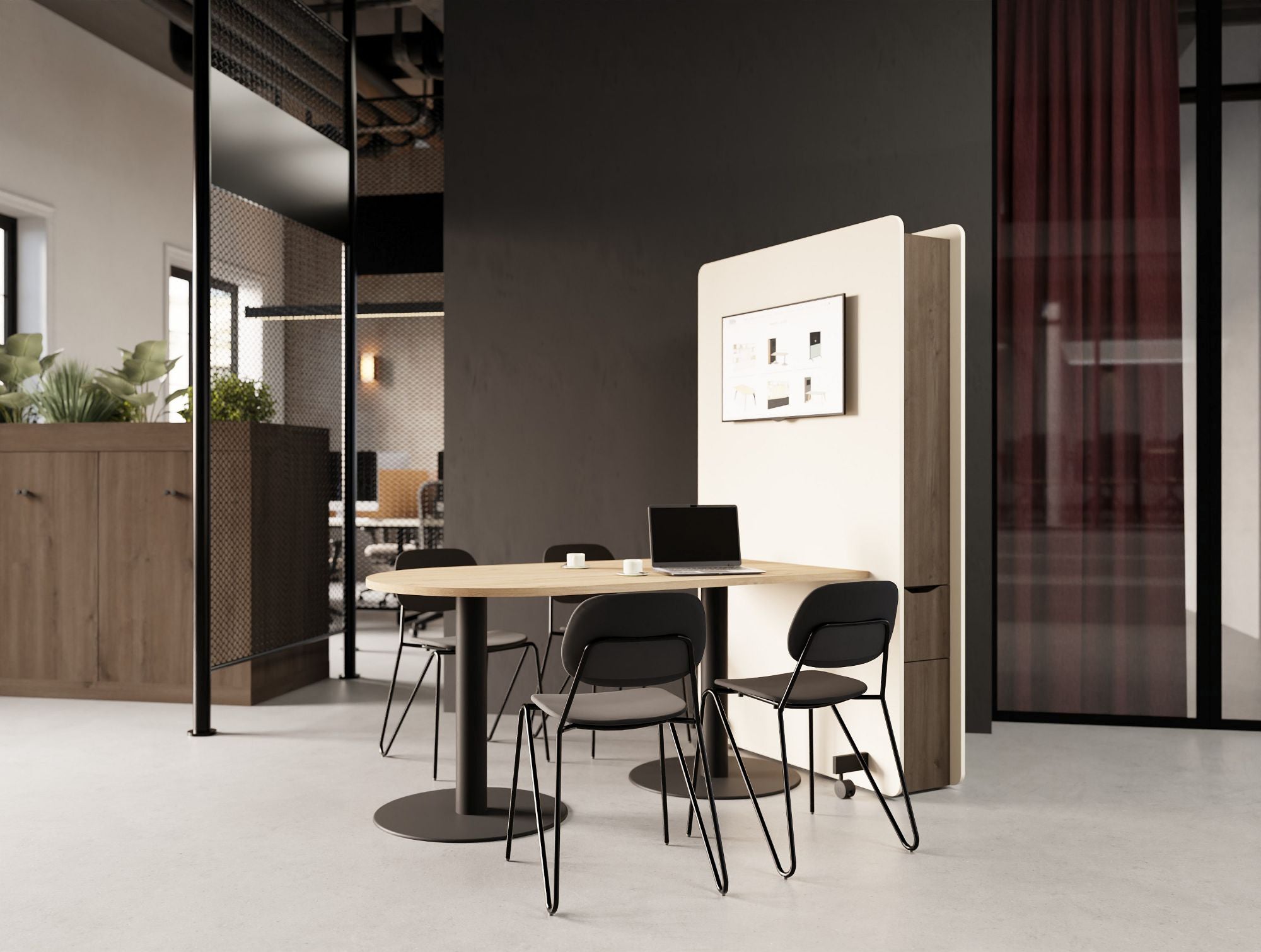 Ws.D Confer Upholstered Media Wall with Nexis Media Table