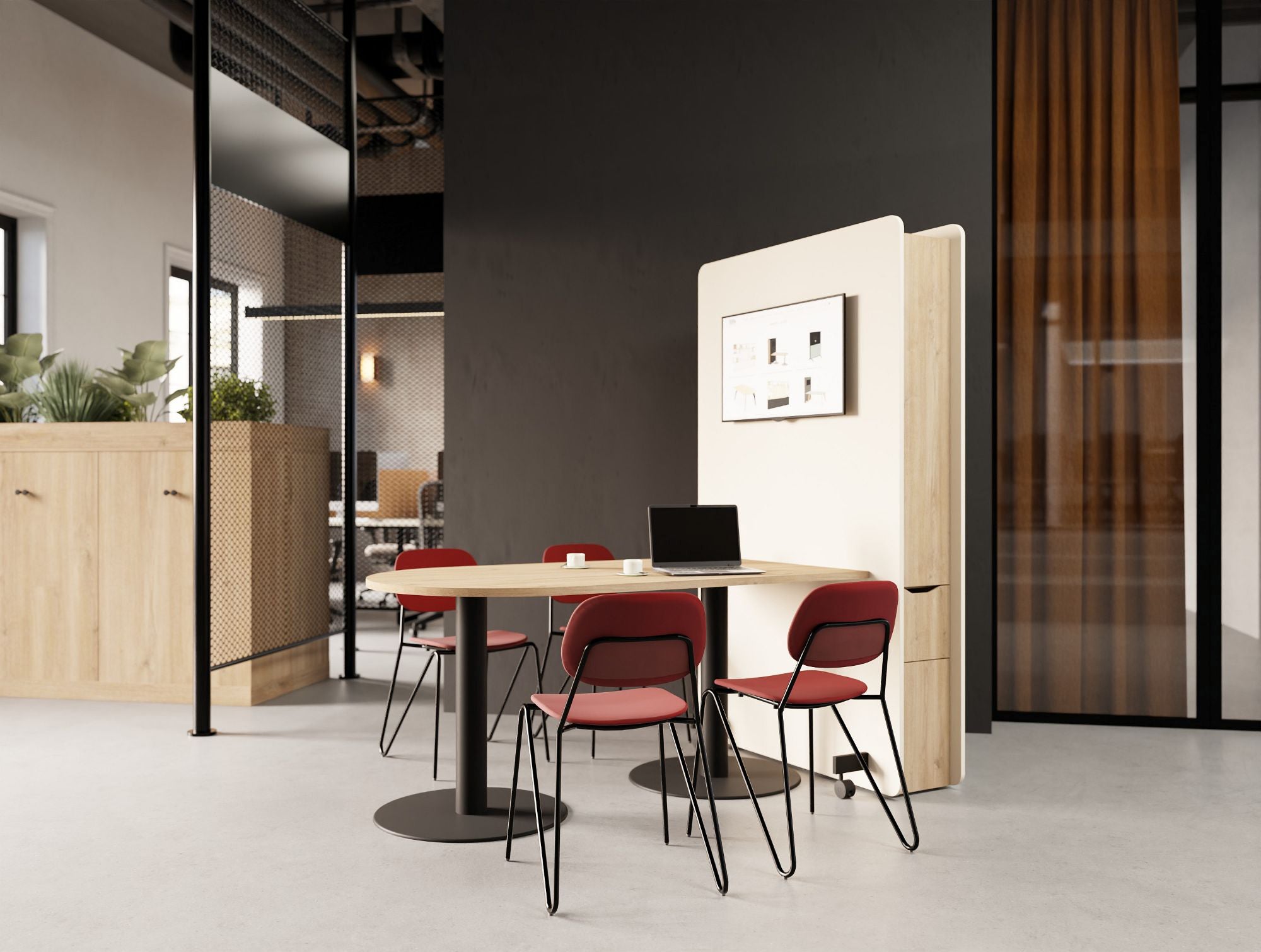 Ws.D Confer Upholstered Media Wall with Nexis Media Table