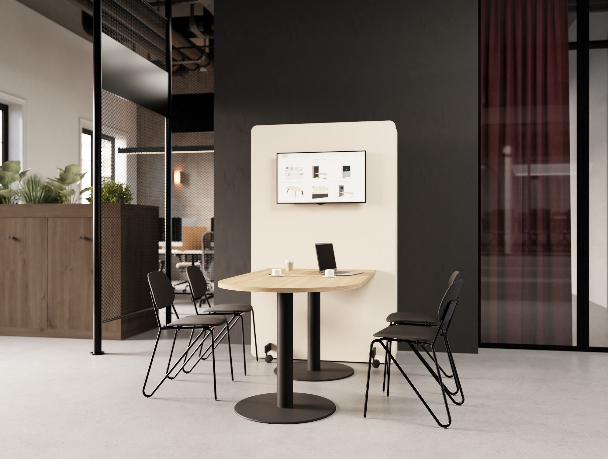 Ws.D Confer Upholstered Media Wall with Nexis Media Table
