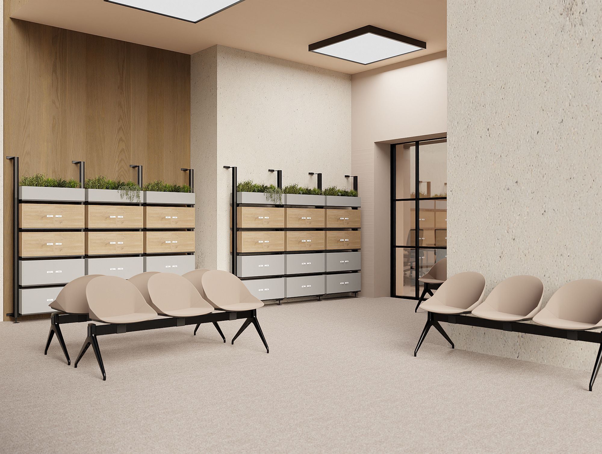 Ws.D Decora Modular Zoning System with Moss Wall Panels and Planters
