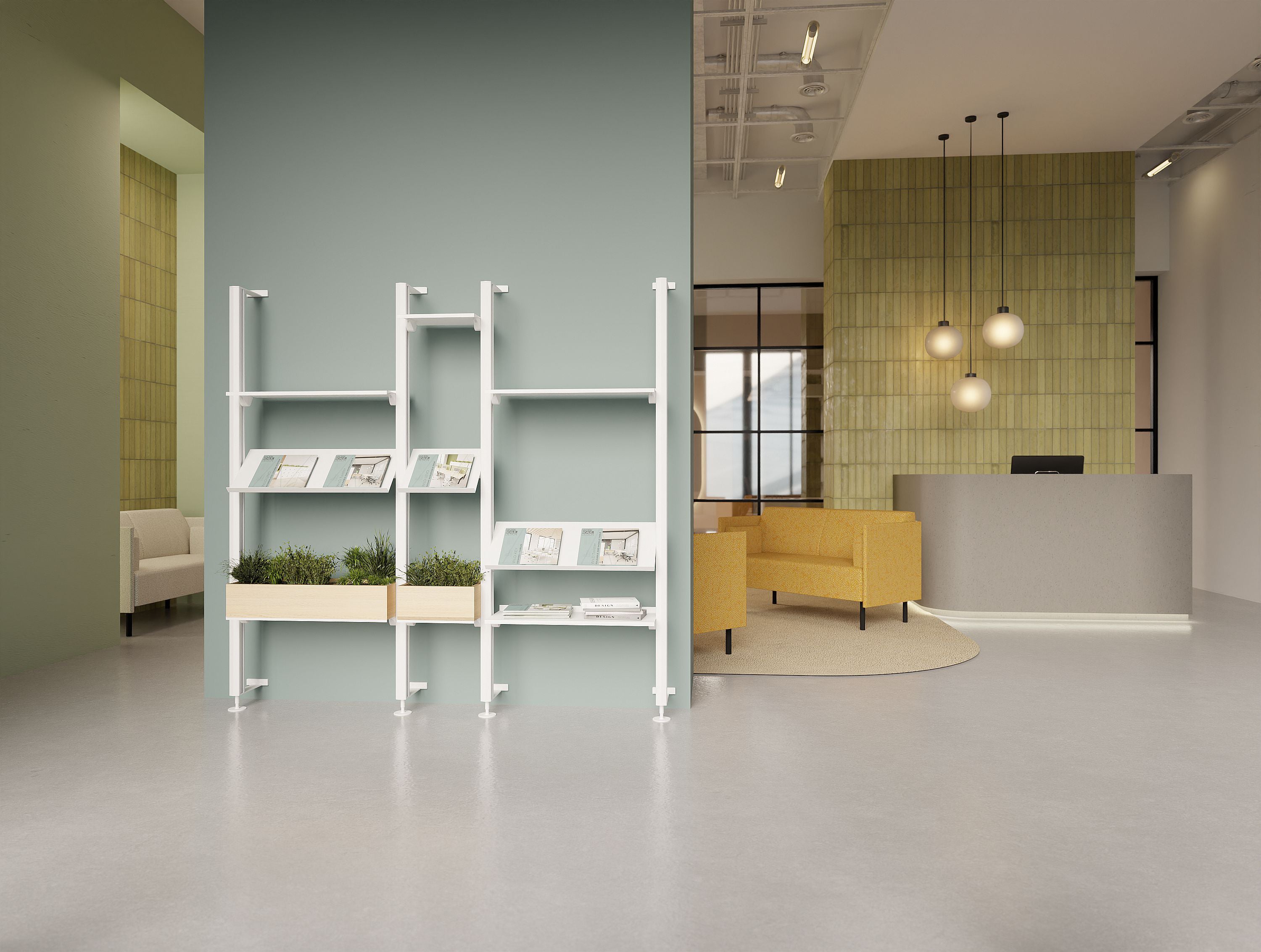 Ws.D Decora Modular Zoning System with Moss Wall Panels and Planters