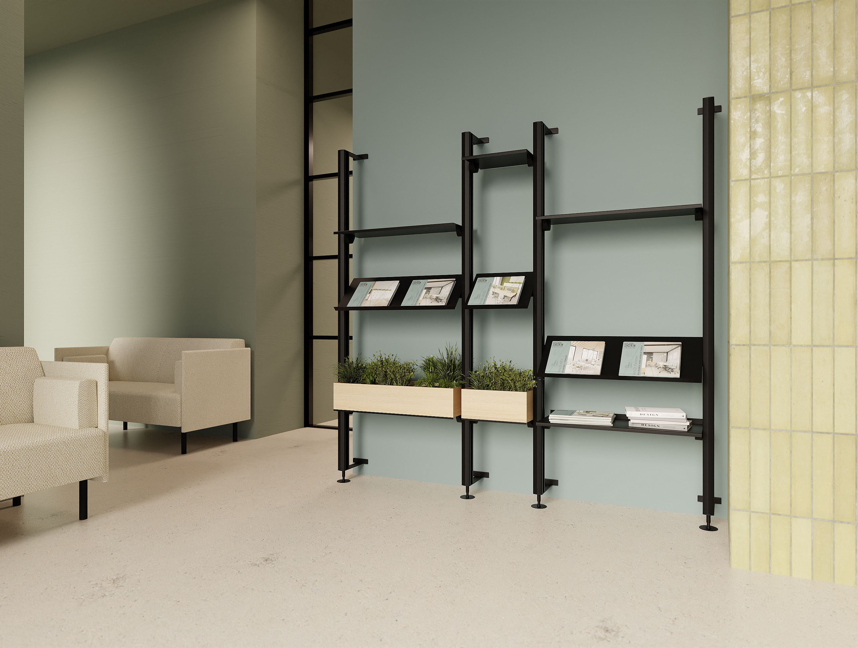Ws.D Decora Modular Zoning System with Moss Wall Panels and Planters