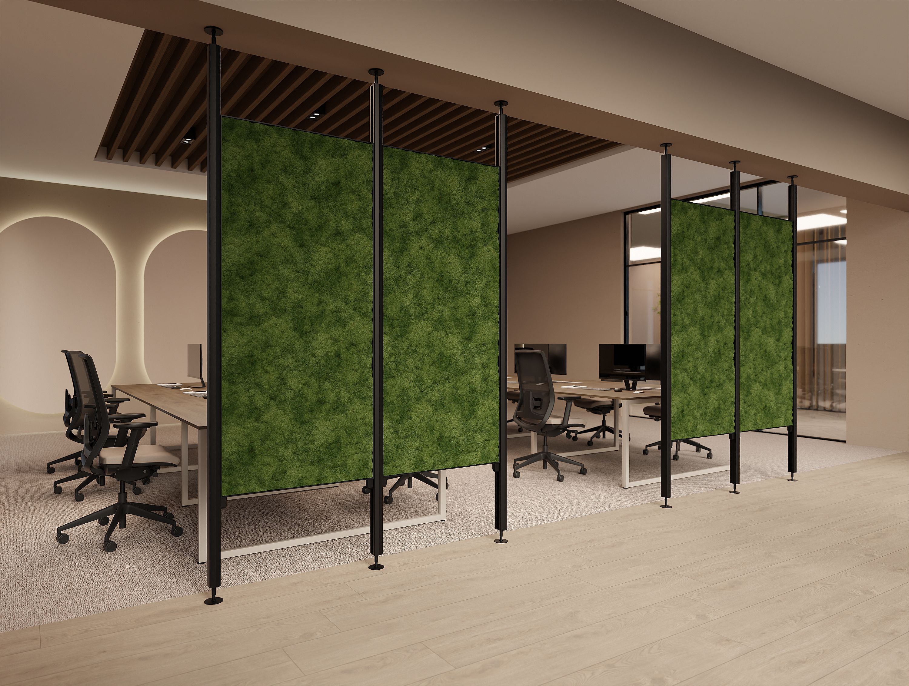 Ws.D Decora Modular Zoning System with Moss Wall Panels and Planters