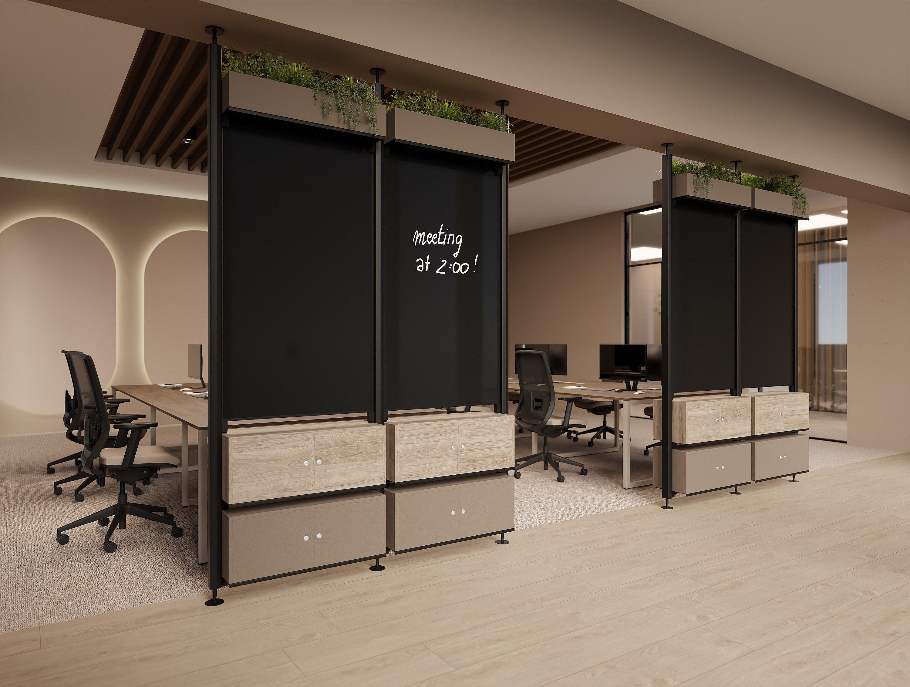 Ws.D Decora Modular Zoning System with Moss Wall Panels and Planters