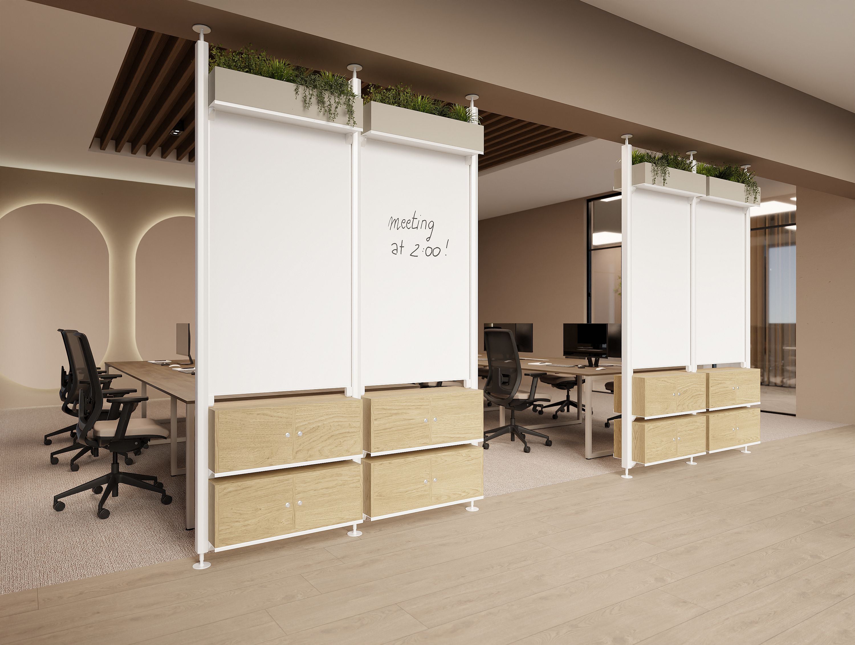 Ws.D Decora Modular Zoning System with Moss Wall Panels and Planters