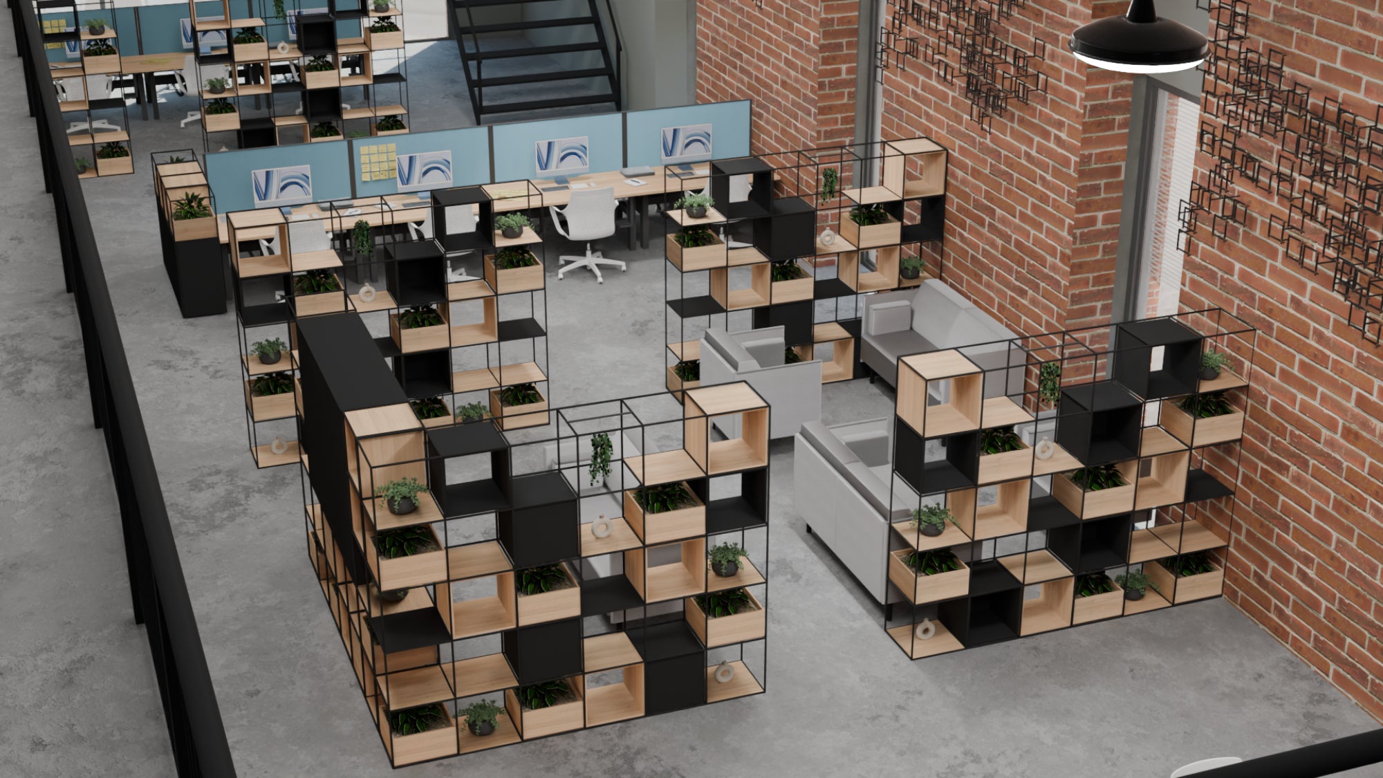 Ws.D Ionic Credenza with Double Grid Unit Storage and Planter