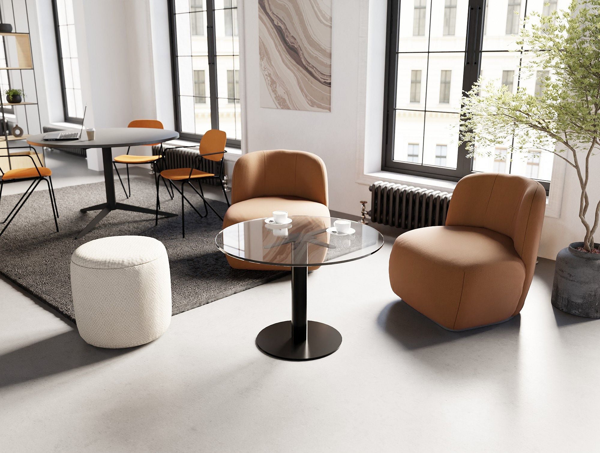 Ws.D Nexis Cylinder Base Table with Round Table Top Monocolour