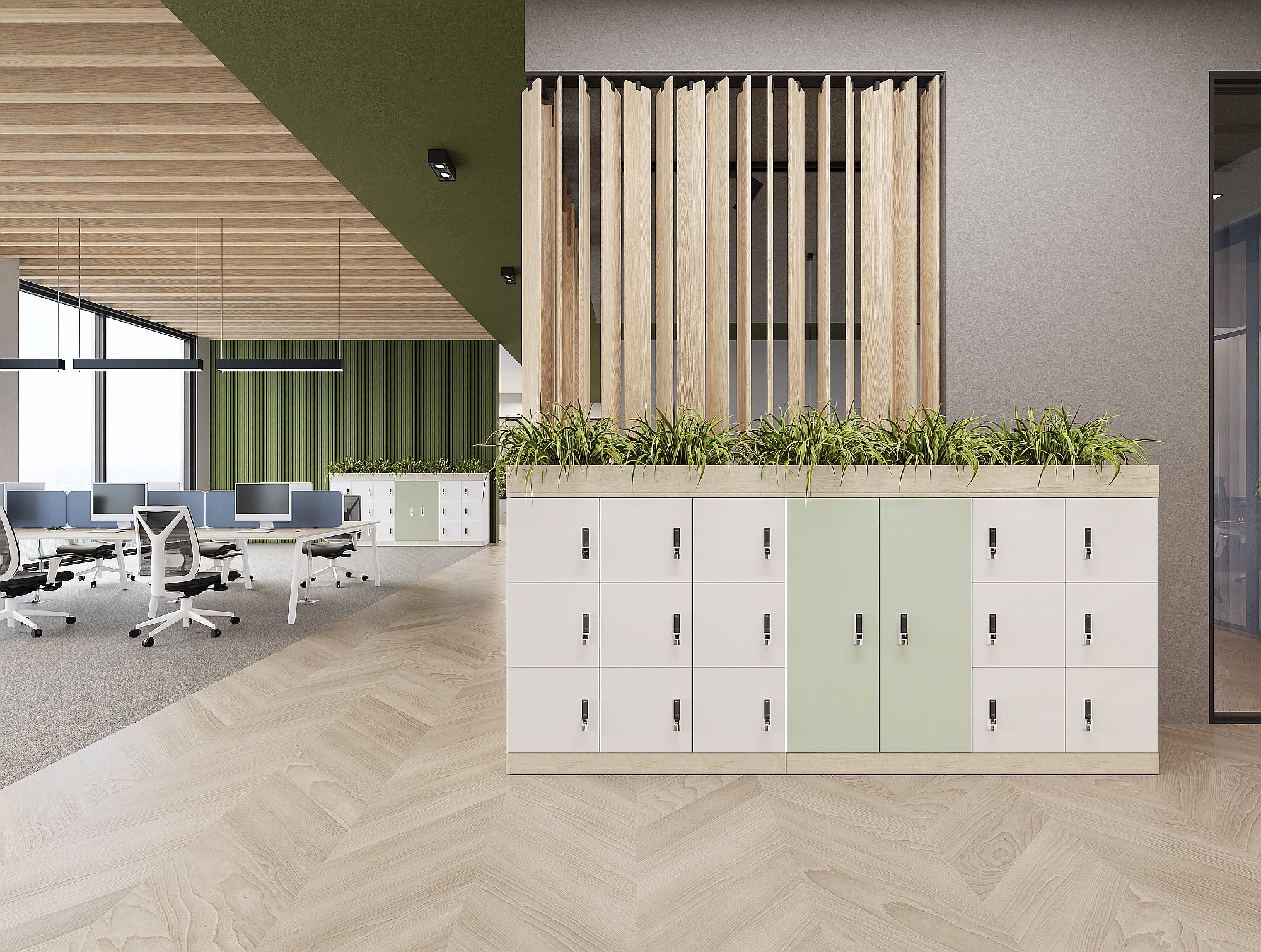 Ws.D Uno 8-Door Locker End-of-Desk with Standard Barrel Lock and Planter