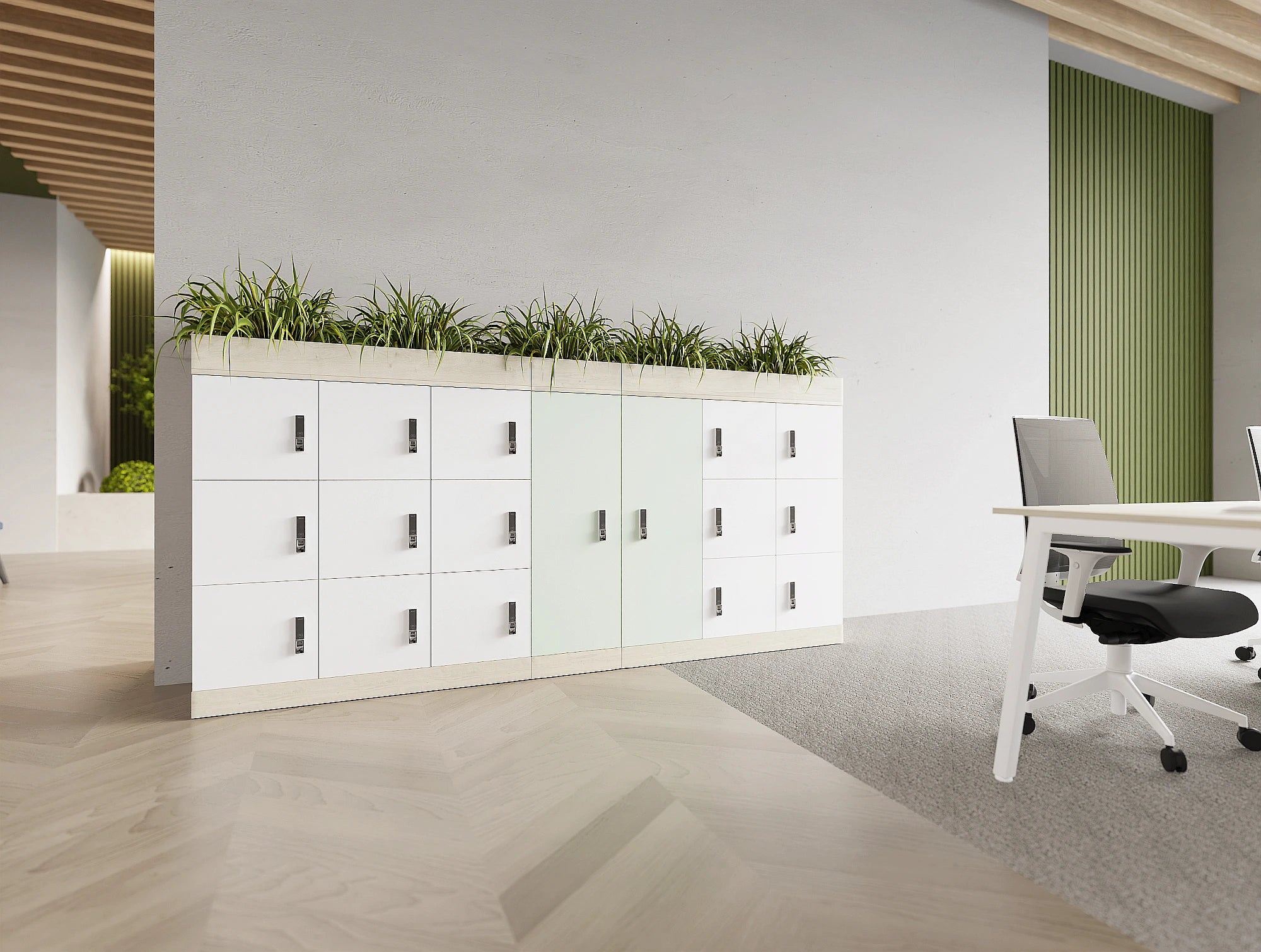 Ws.D Uno 8-Door Locker End-of-Desk with Standard Barrel Lock and Planter
