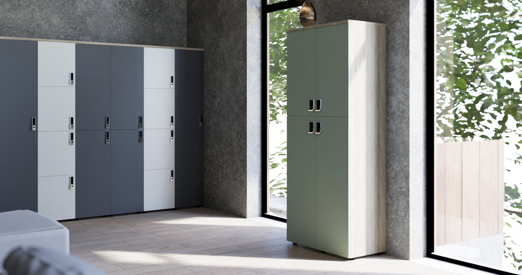 Ws.D Uno 8-Door Locker End-of-Desk with Standard Barrel Lock and Planter