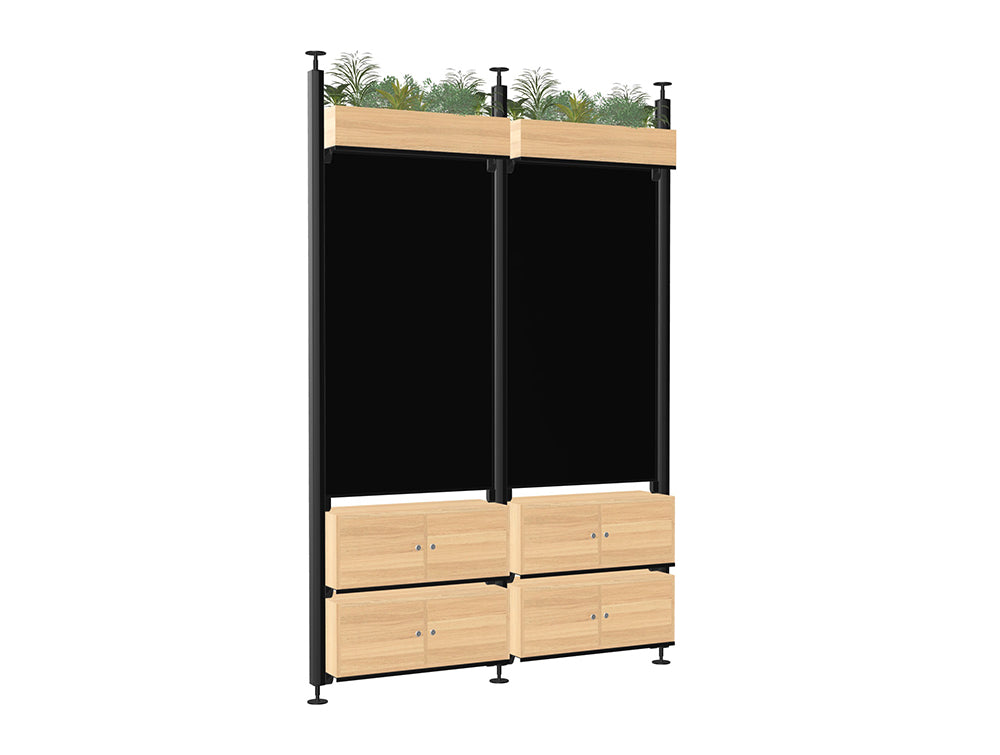 Ws.D Decora Modular End-Of-Desk Glassboard with Lockers and Planters