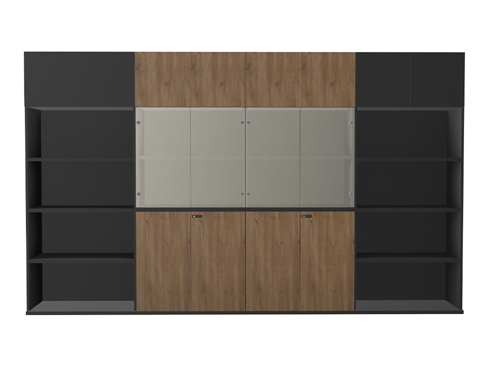 Ws.D Key Storage Modular 4-Level Storage in Glass/Wood Door with High Cabinet and Bookshelves