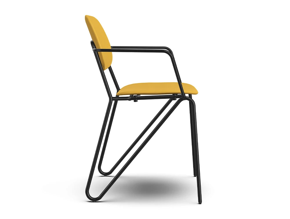 Ws.D Line Upholstered Chair with Curved Legs and Armrest