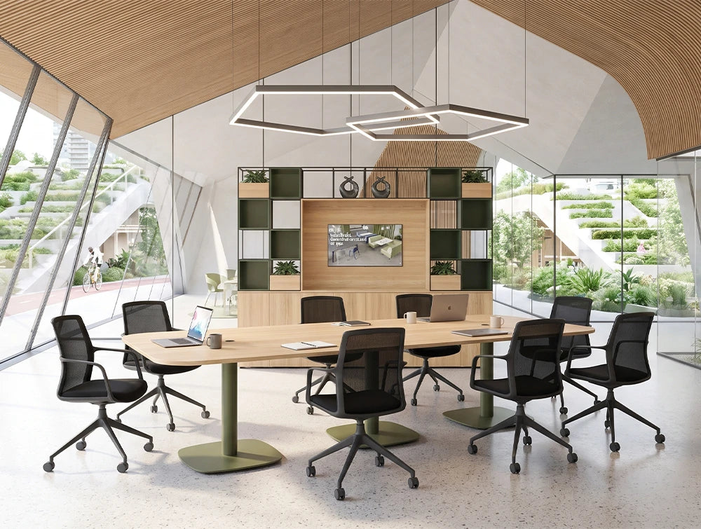 Ws.D Nexis+ Triple Cylinder Squircle Base Meeting Table with Curved Rectangular Table Top