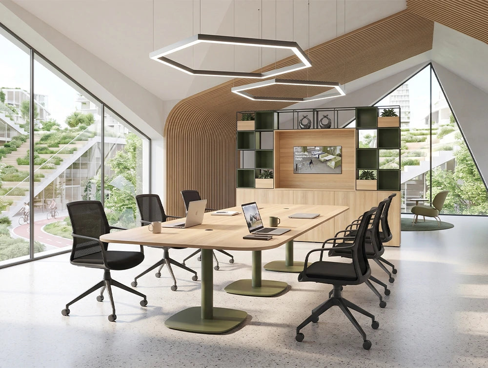 Ws.D Nexis+ Double Cylinder Round Base Meeting Table with Oval Table Top