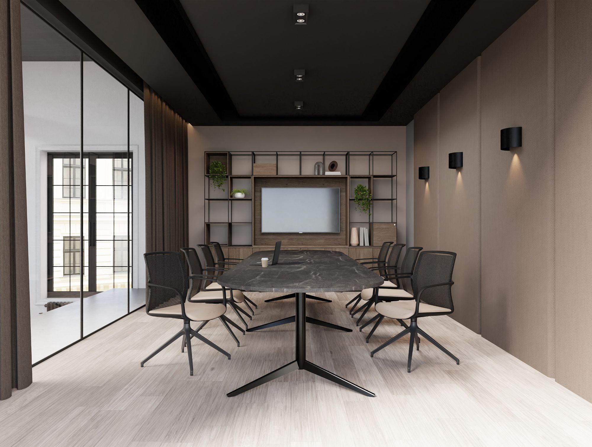 Ws.D Ionic Cube Grid Media Unit on Desk-High Storage