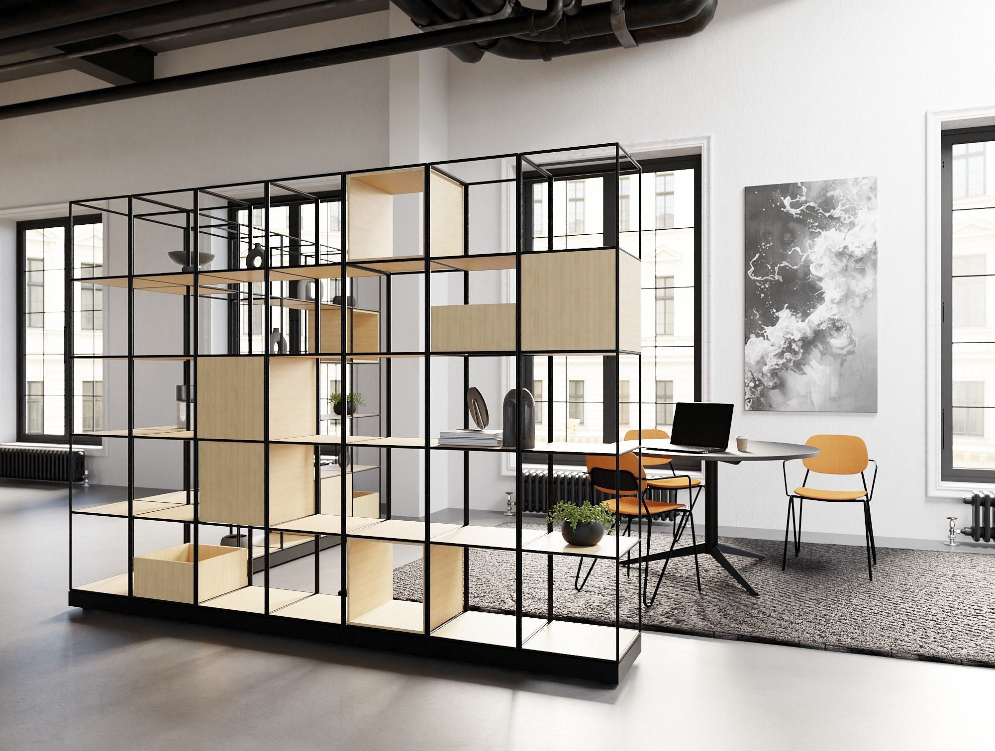 Ws.D Ionic 7x Column Cube Grid Zoning System with Planters