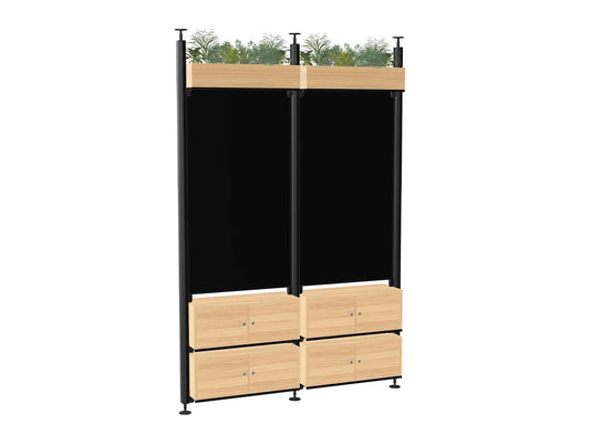 Ws.D Iris Modular End-Of-Desk Glassboard with Lockers and Planters