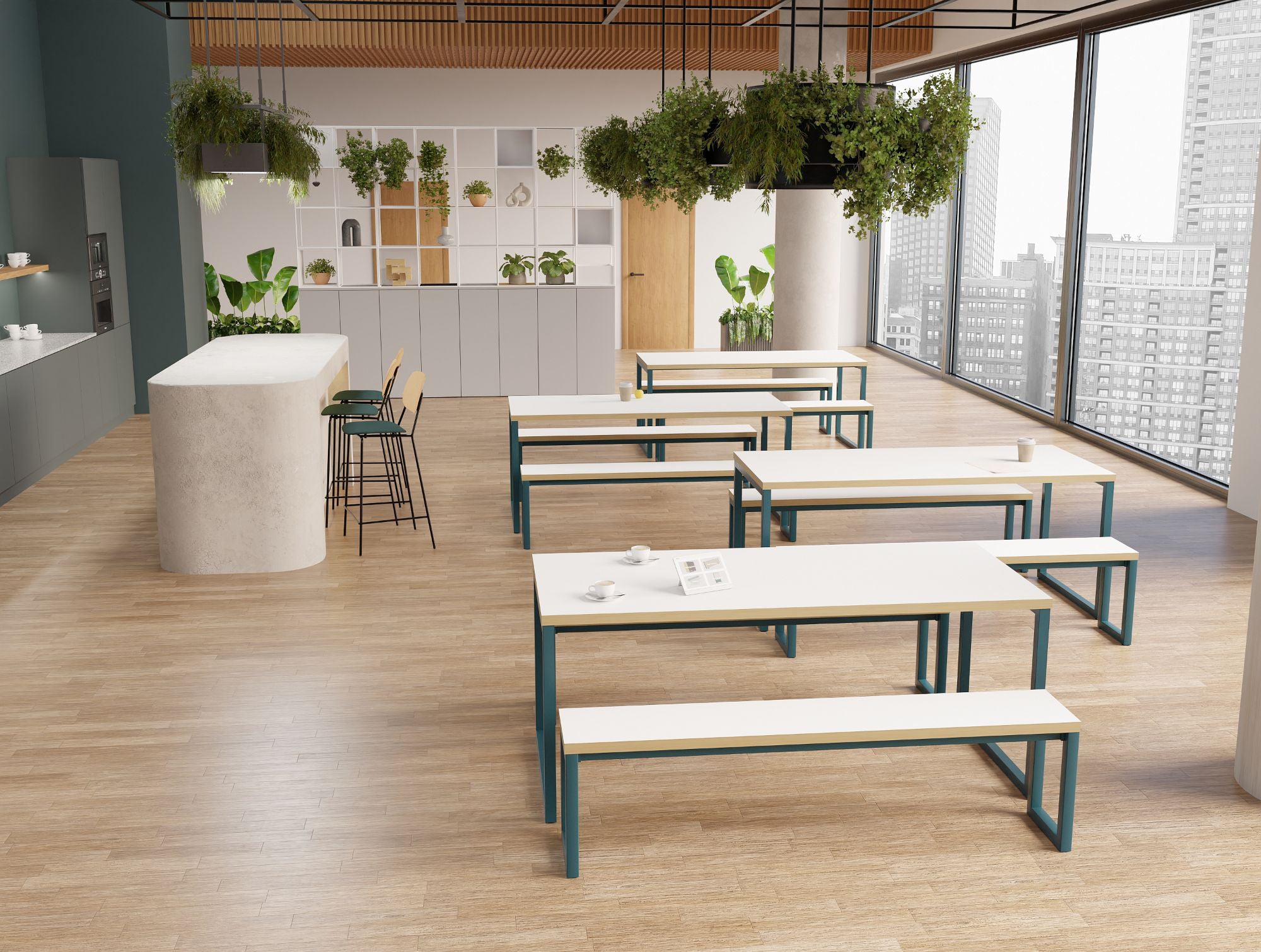 Ws.D Nestro Closed Metal Leg Canteen Table and Bench Seating