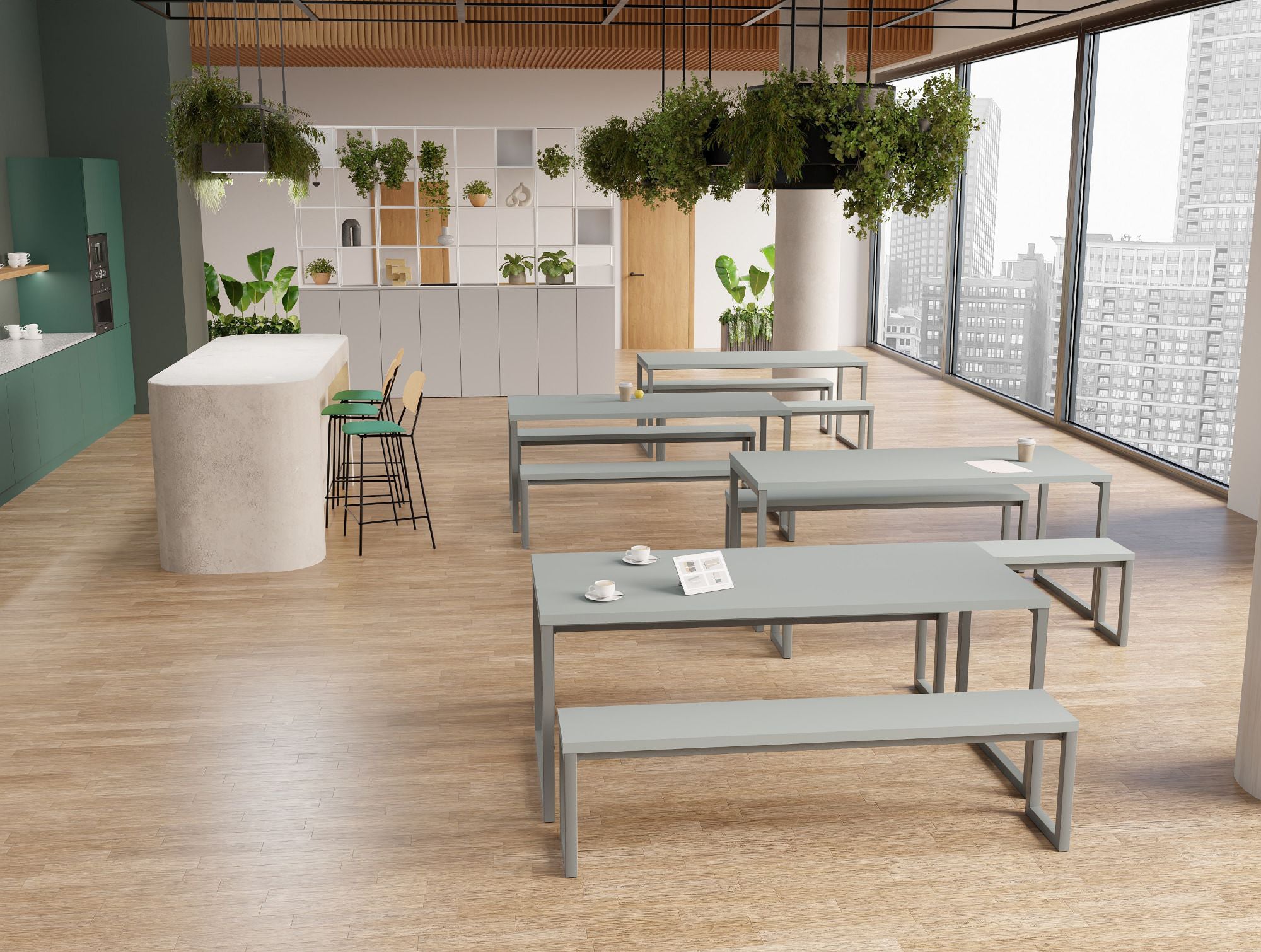 Ws.D Nestro Closed Metal Leg Canteen Table and Bench Set with Alternative Edging