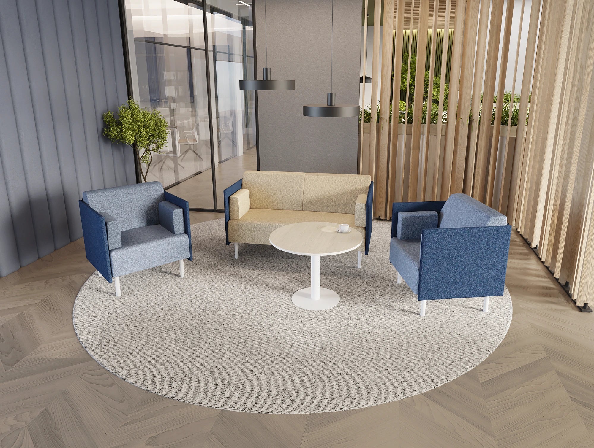 Ws.D Nexis Double Cylinder Base Table with Barrel Curved Edge Table Top