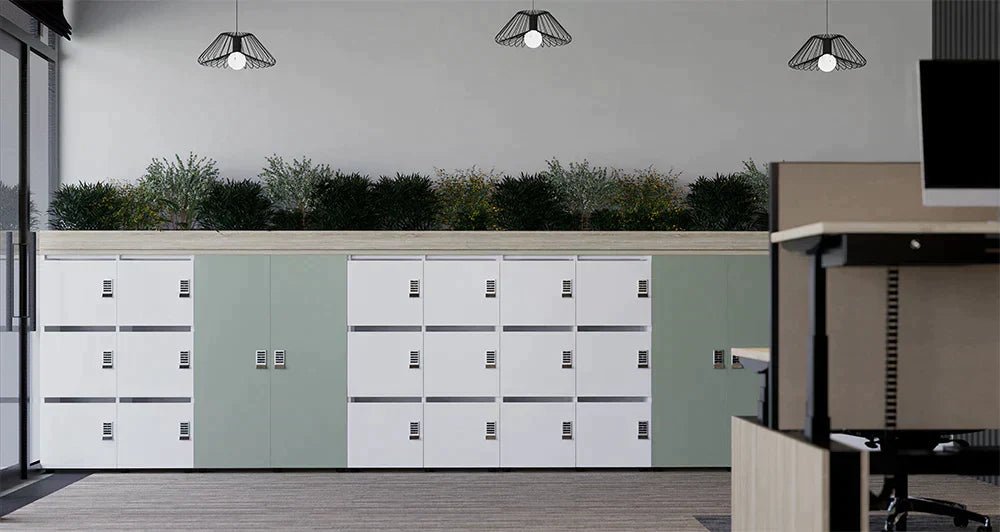 Ws.D Uno 32-Door Locker System with Large Lockers, RFID Locks and Planters