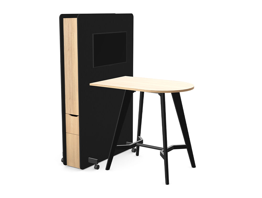 Ws.D Confer Upholstered Media Wall with Alega Poseur Media Table
