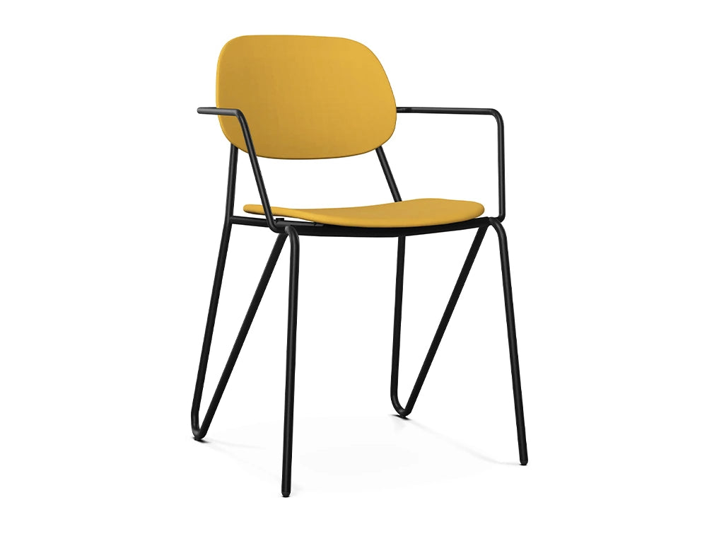 Ws.D Line Upholstered Chair with Curved Legs and Armrest