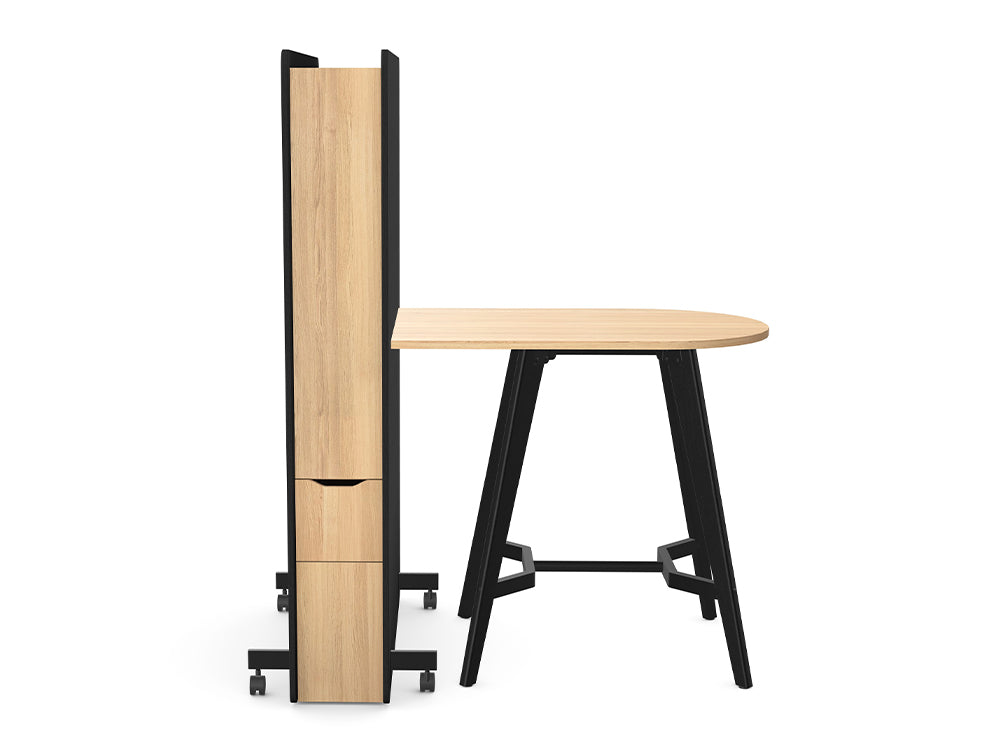 Ws.D Confer Upholstered Media Wall with Alega Poseur Media Table