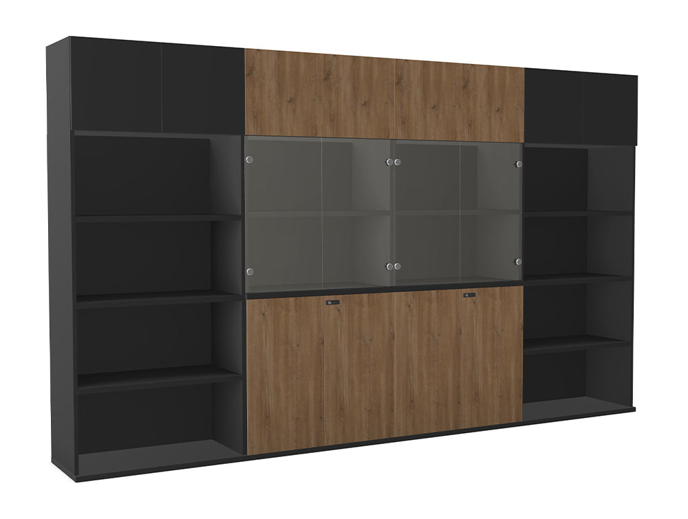 Ws.D Key Storage Modular 4-Level Storage in Glass/Wood Door with High Cabinet and Bookshelves