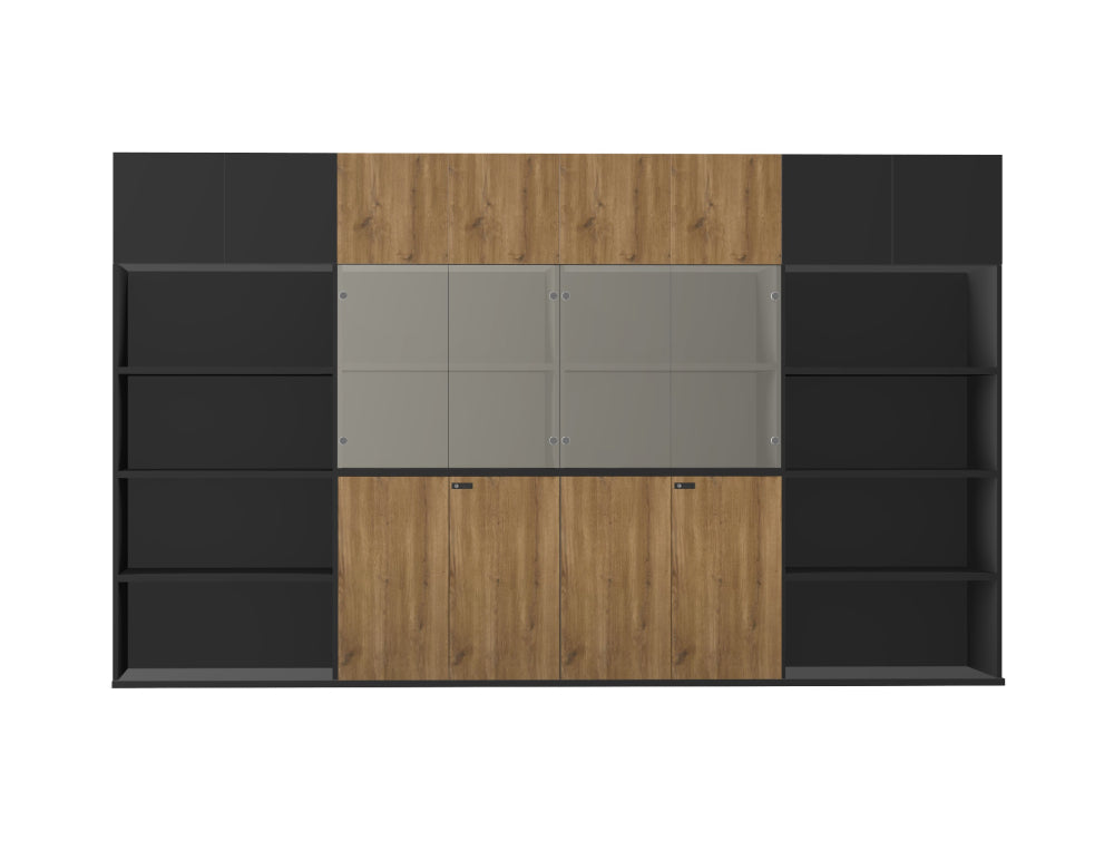 Ws.D Key Storage Modular 4-Level Storage in Glass/Wood Door with High Cabinet and Bookshelves