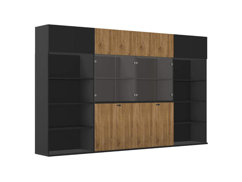 Ws.D Key Storage Modular 4-Level Storage in Glass/Wood Door with High Cabinet and Bookshelves