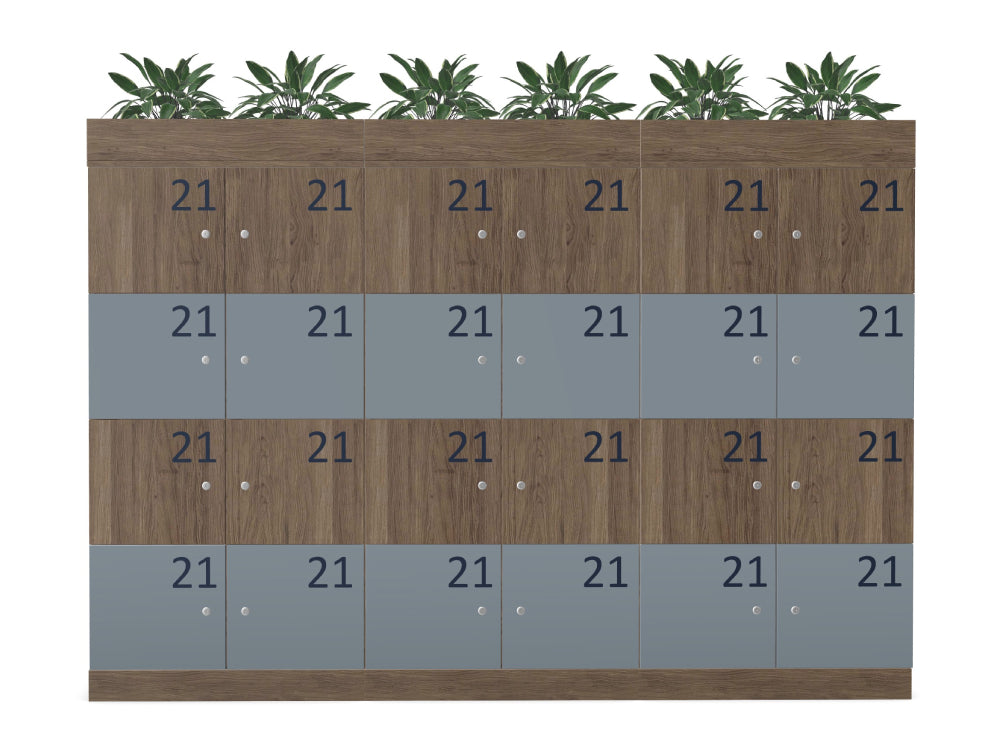 Ws.D Uno 24-Door Locker System with Barrel Locks, Numbers and Planters