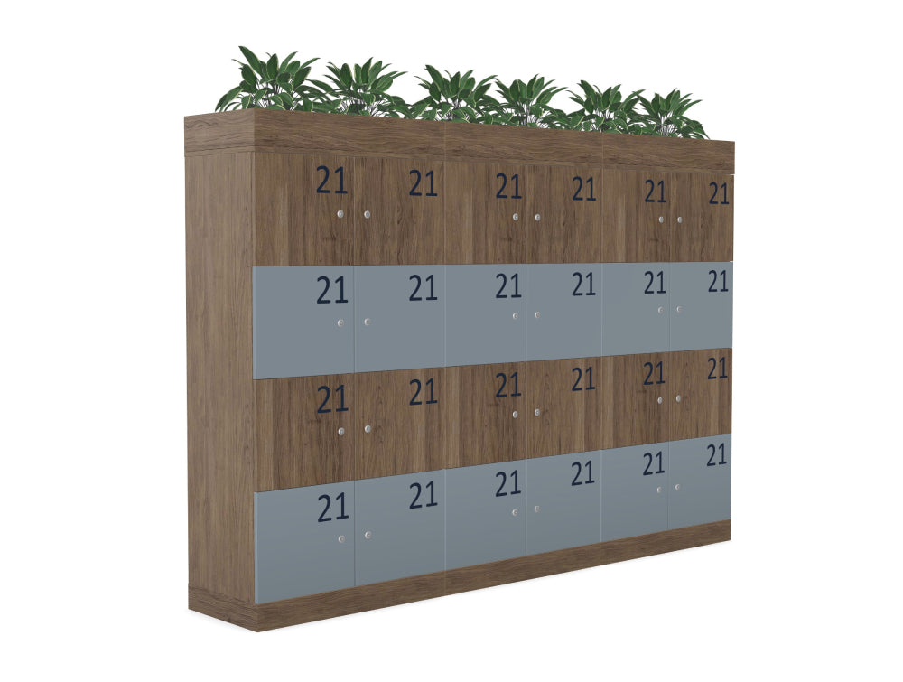 Ws.D Uno 24-Door Locker System with Barrel Locks, Numbers and Planters