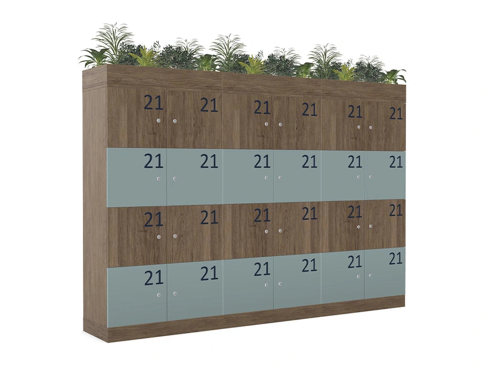 Ws.D Uno 24-Door Locker System with Barrel Locks, Numbers and Planters