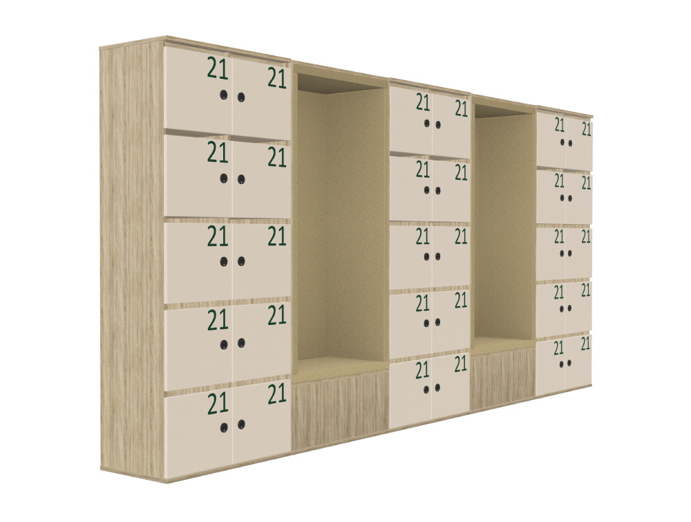 Ws.D Uno 30-Door Mailbox Front Locker System with Combination Lock, Numbers and Sitting Alcoves